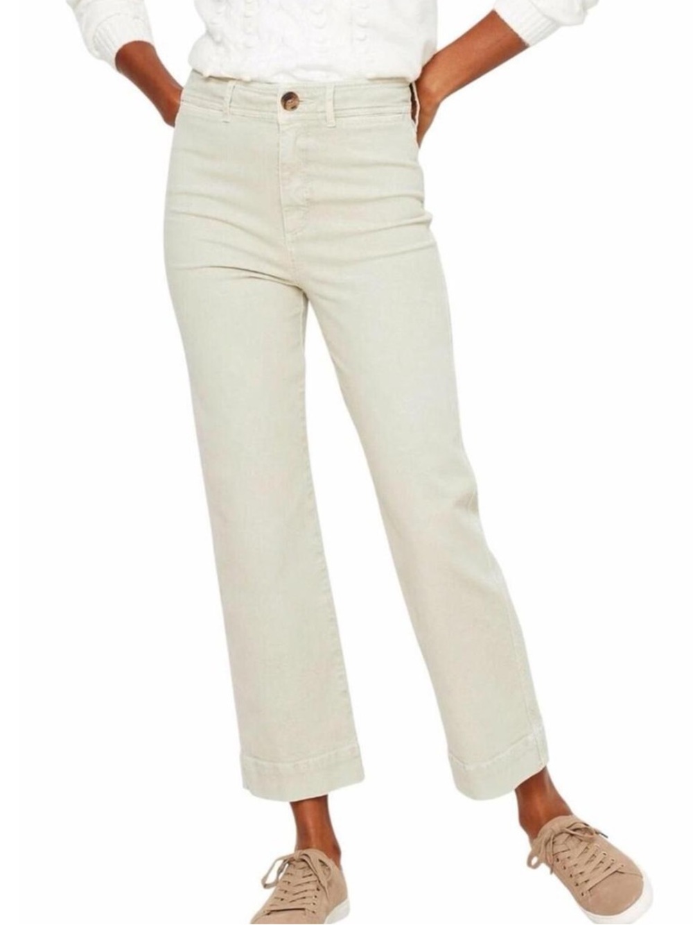 LOFT High-Rise Cropped Wide-Leg Jeans in Cream